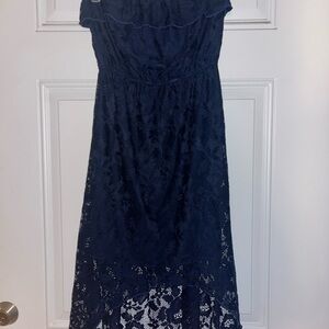Elegant Navy Lace Off-Shoulder Dress